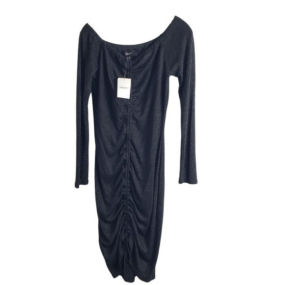 Forever 21 Womens Plus‎ Size 2X Black Metallic Ruched Dress - Picture 1 of 8
